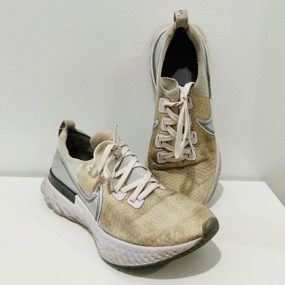 NIKE React Infinity Flyknit Women's 9.5 White Silver Running Shoes CD4372-101
